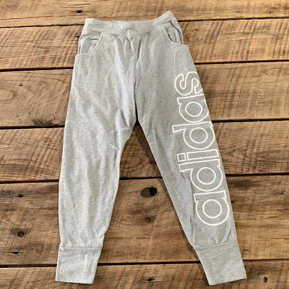 Kids adidas small gray joggers